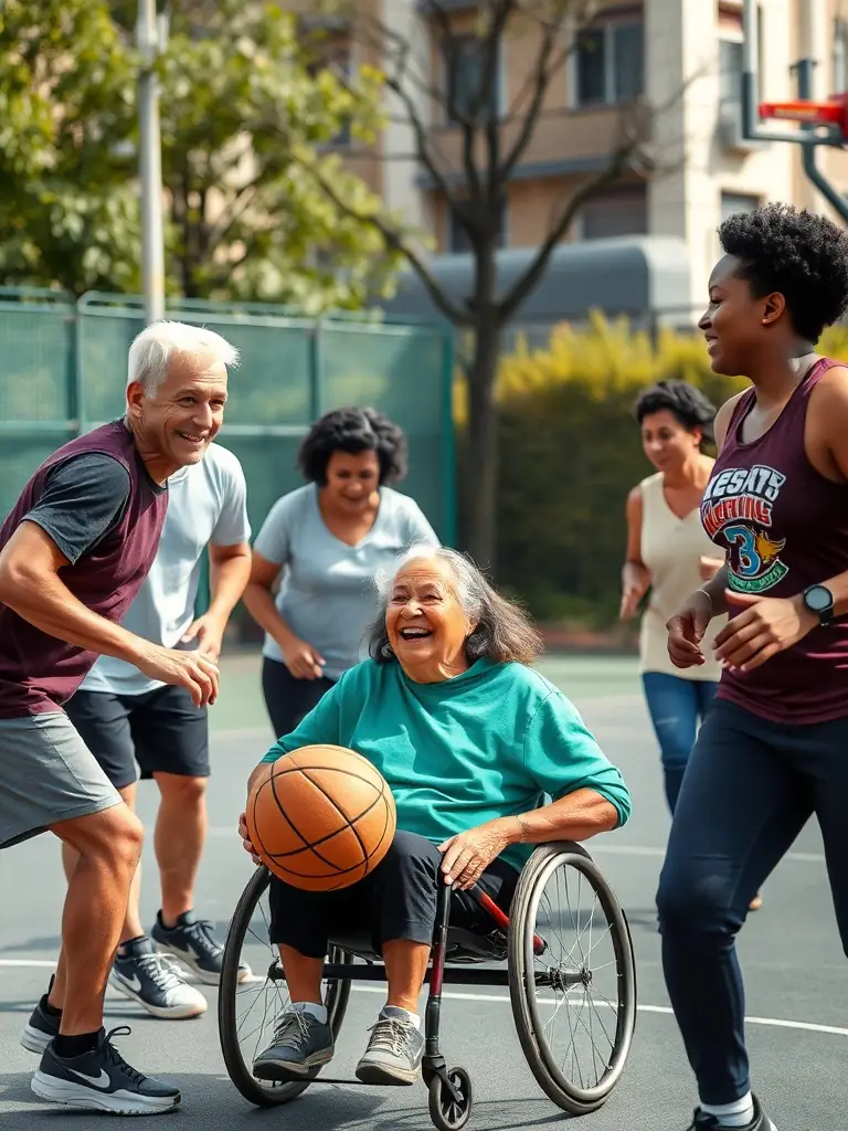 An inclusive image of players with disabilities participating in an adaptive tennis program, highlighting the club's commitment to accessibility and inclusivity at ASSOCIATION TENNIS CLUB DE DONZENAC.